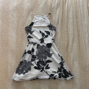 Black and white floral A-line dress